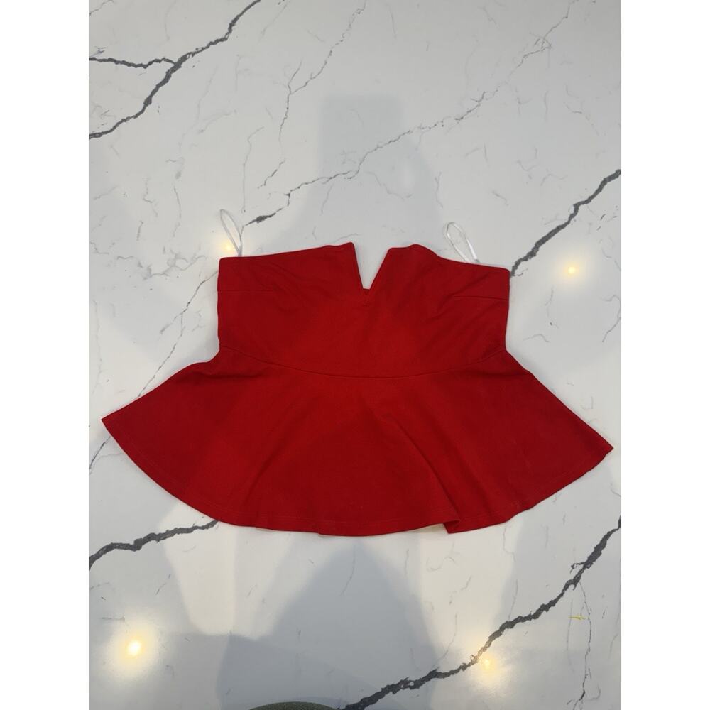 Fashion Nova Red Strapless Peplum Top V Notch Sweetheart Bustier Womens L
